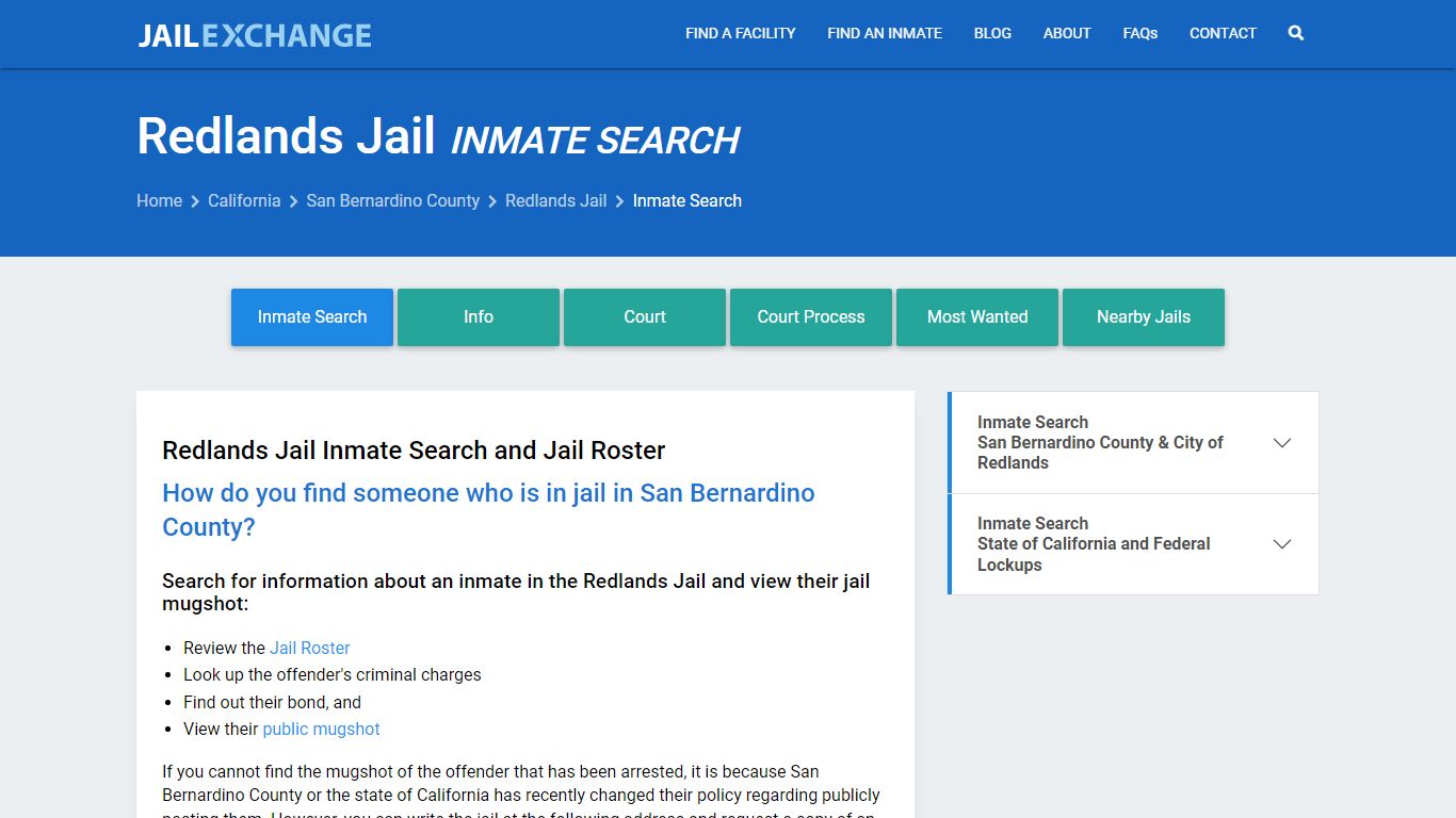 Inmate Search: Roster & Mugshots - Redlands Jail, CA