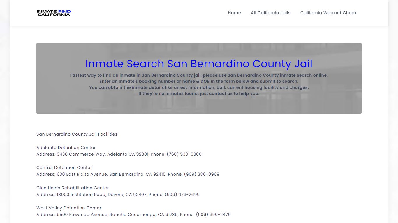 Inmate Search San Bernardino County Jail California