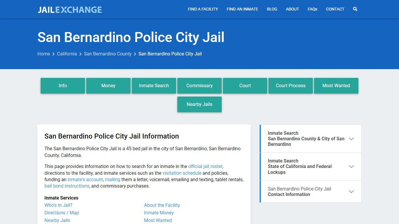 San Bernardino Police City Jail, CA Inmate Search, Information